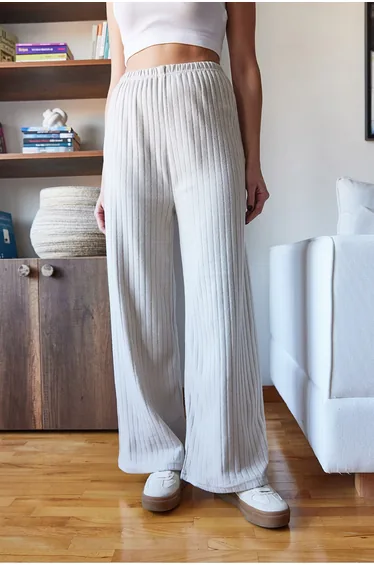 بنطلون بالازو نسائي بخصر إيلاستيك لون رمادي