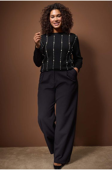 Black pearl detailed knitwear sweater