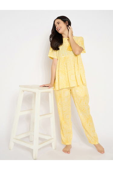 Printed Short Sleeve Peplum Top and Pyjama Set