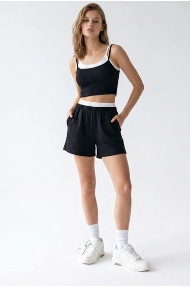 MIXRAY Two-Piece Crop T-Shirt And Shorts Set