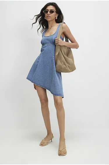 Blue Denim Asymmetric Mini Dress