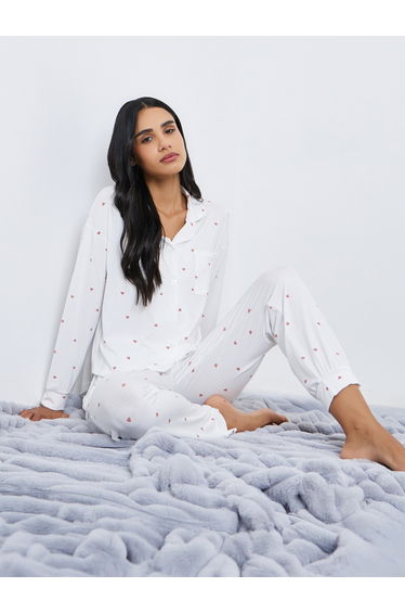 Modal Heart Pocket Detail Shirt and Pyjama Set
