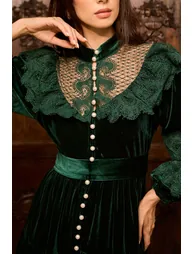 فستان سانفير أخضر ماكسي على شكل حرف A بأكمام طويلة - 8