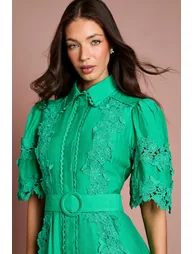 Lace Panelled Belted Shirt Dress - 3