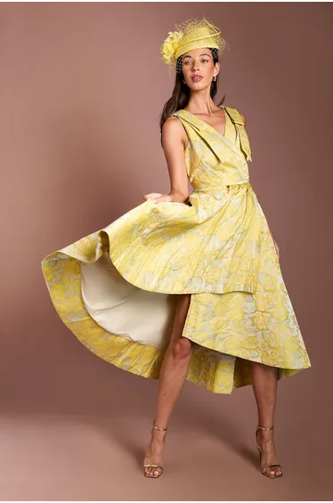 Lisa Tan Bow Shoulder Jacquard Midi Dress