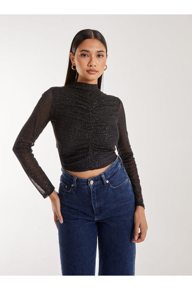 Sparkle Long Sleeve Mesh Top