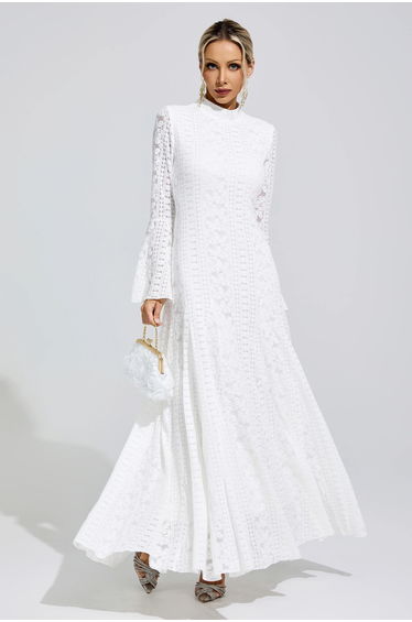 Montalcini White Flared Sleeve Embroidered Dress