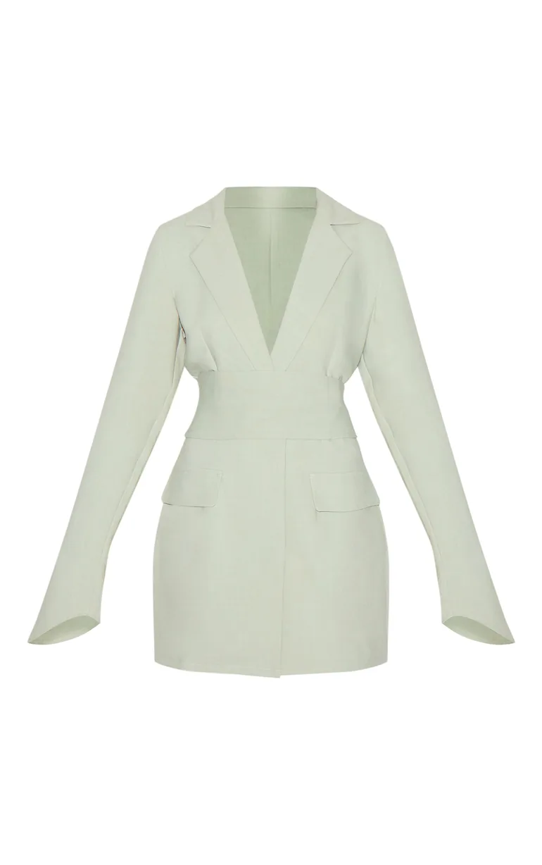 sage green blazer dress boohoo Women's Plus Drape Front Blazer Dress in Sage | Size: 20