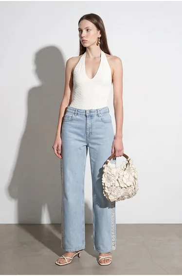 DILVIN High-Waist Straight Embroidered Jeans
