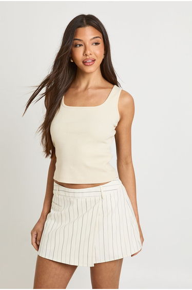 Stripe Crepe Wrap Skort - ecru