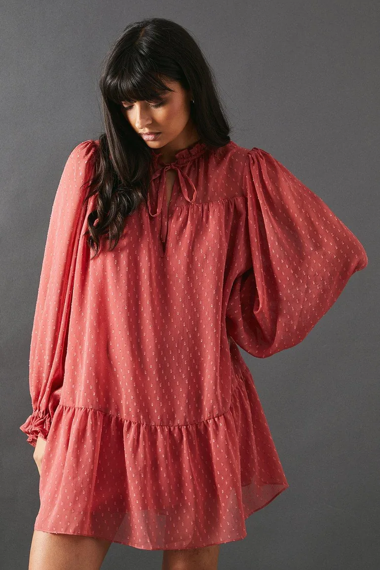 ruffle hem dobby chiffon mini dress Black Ruffle Hem Dobby Chiffon Mini Dress