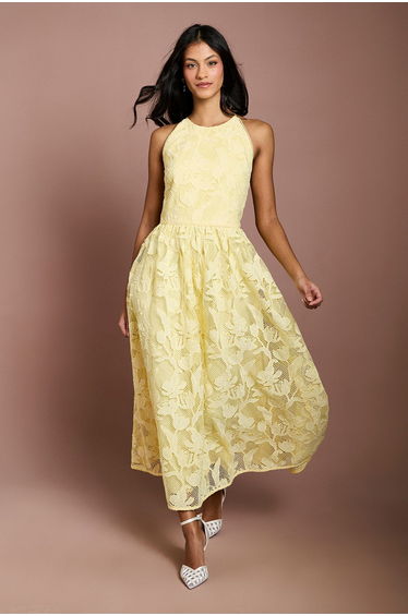 Petite Halterneck Lace Midi Dress