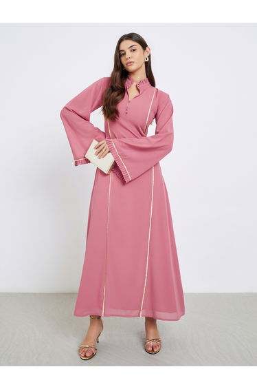 Pink Maxi Dress with Gold Trim