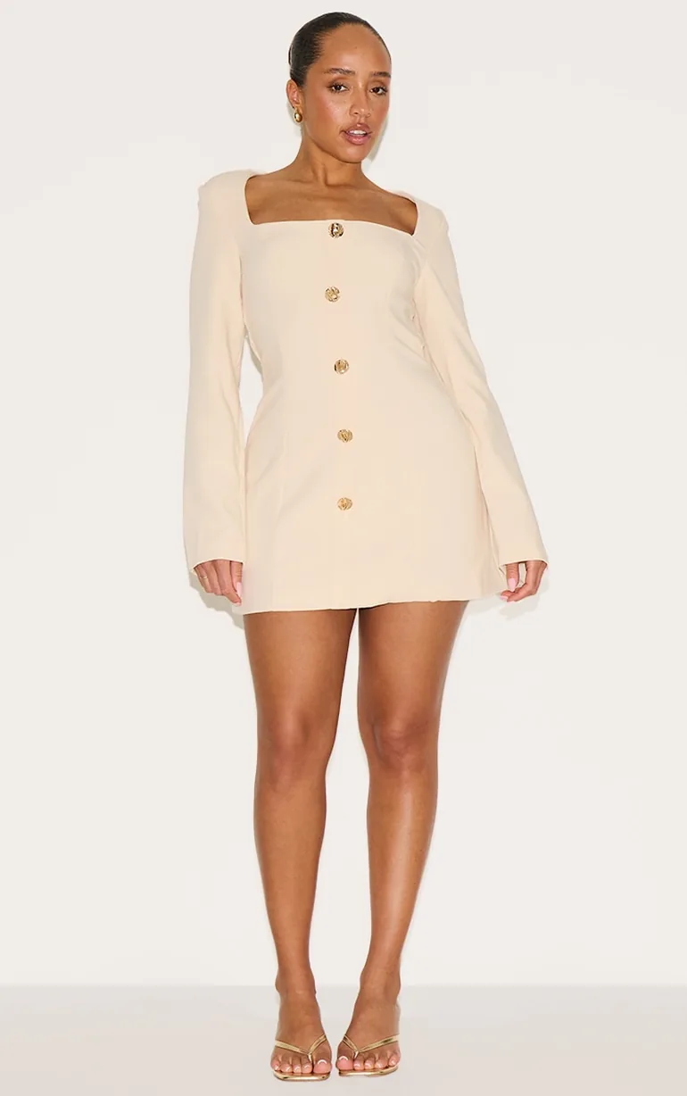 cream dress with gold buttons ASTR the Label | Diannie Tweed Mini Dress in Yellow