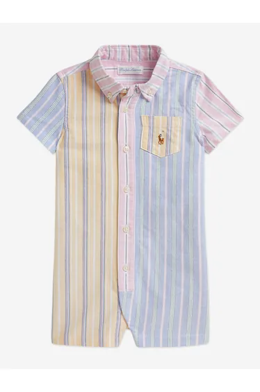 Ralph Lauren Baby Boys Striped Oxford Romper in Blue