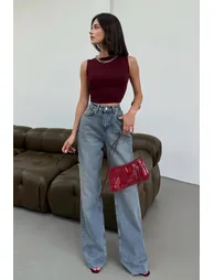 Blue High Waist Wide Leg Jeans - 1