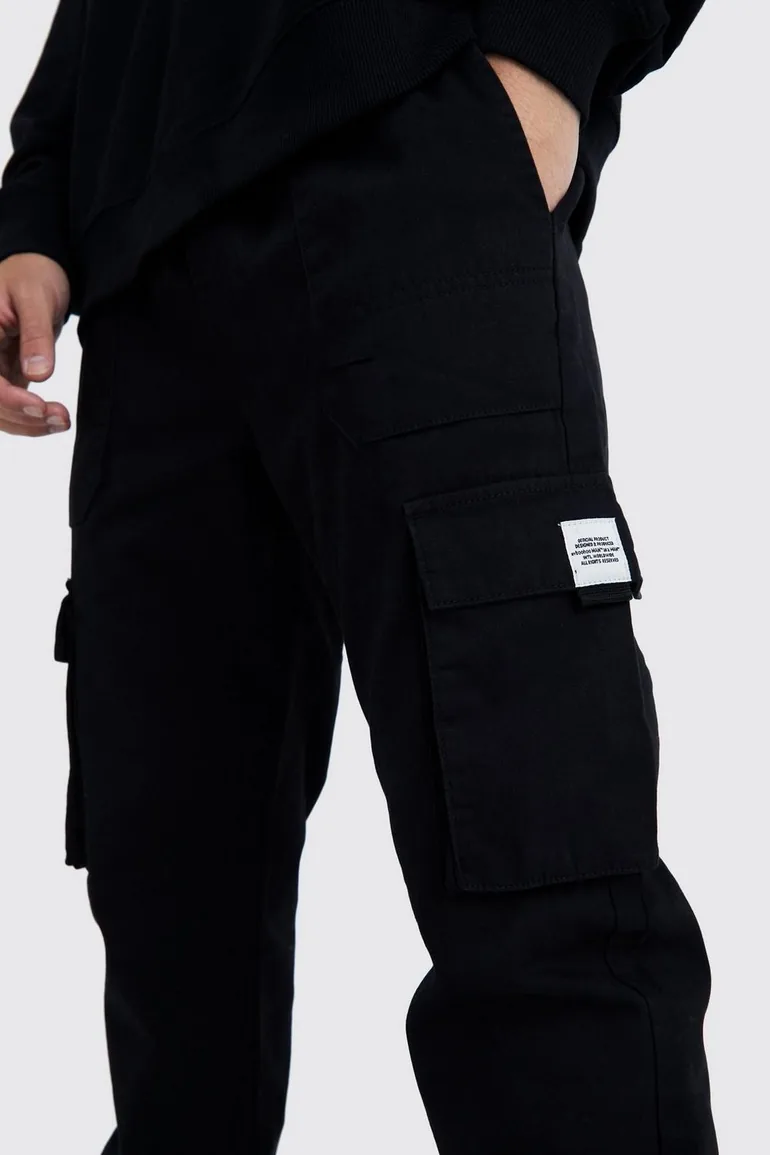 Elastic Waist Slim Fit Buckle Cargo Jogger - black - 2