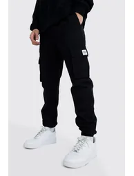 Elastic Waist Slim Fit Buckle Cargo Jogger - black