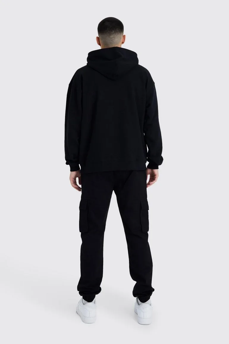 Elastic Waist Slim Fit Buckle Cargo Jogger - black - 1