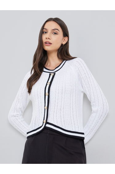 White Knit Buttoned Cardigan