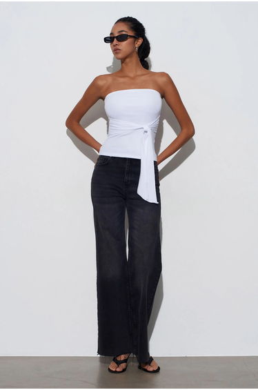 Dilvin Strapless Slim-Fit Jersey Blouse With Tie Detail
