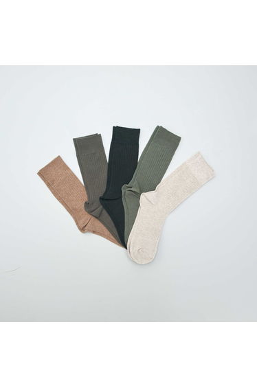 Pack of 5 pairs of ribbed socks KHAKI