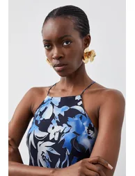 Petite Satin Floral Devore Woven Strappy Midaxi Dress - 1