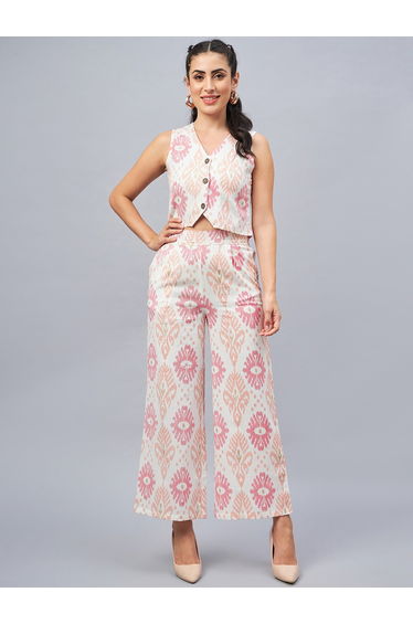 Women Geometric Print Waistcoat and Pant Co-Ords