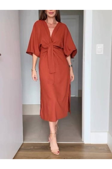 Bat Sleeve Lace-Up Dress