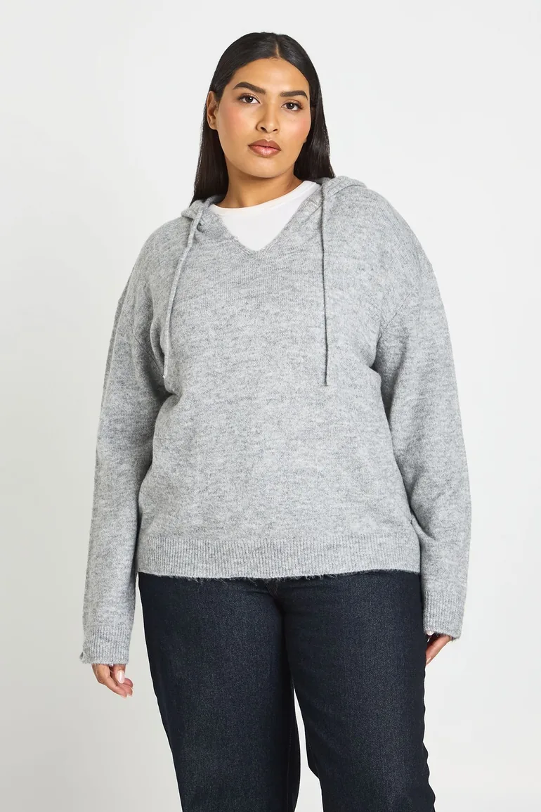 Plus Soft Knit Oversized Hoody - grey - 1