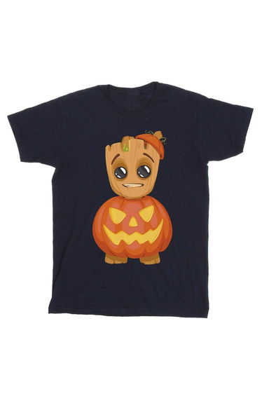 I Am Groot Girls Pumpkin Cotton T-Shirt - Navy Blue