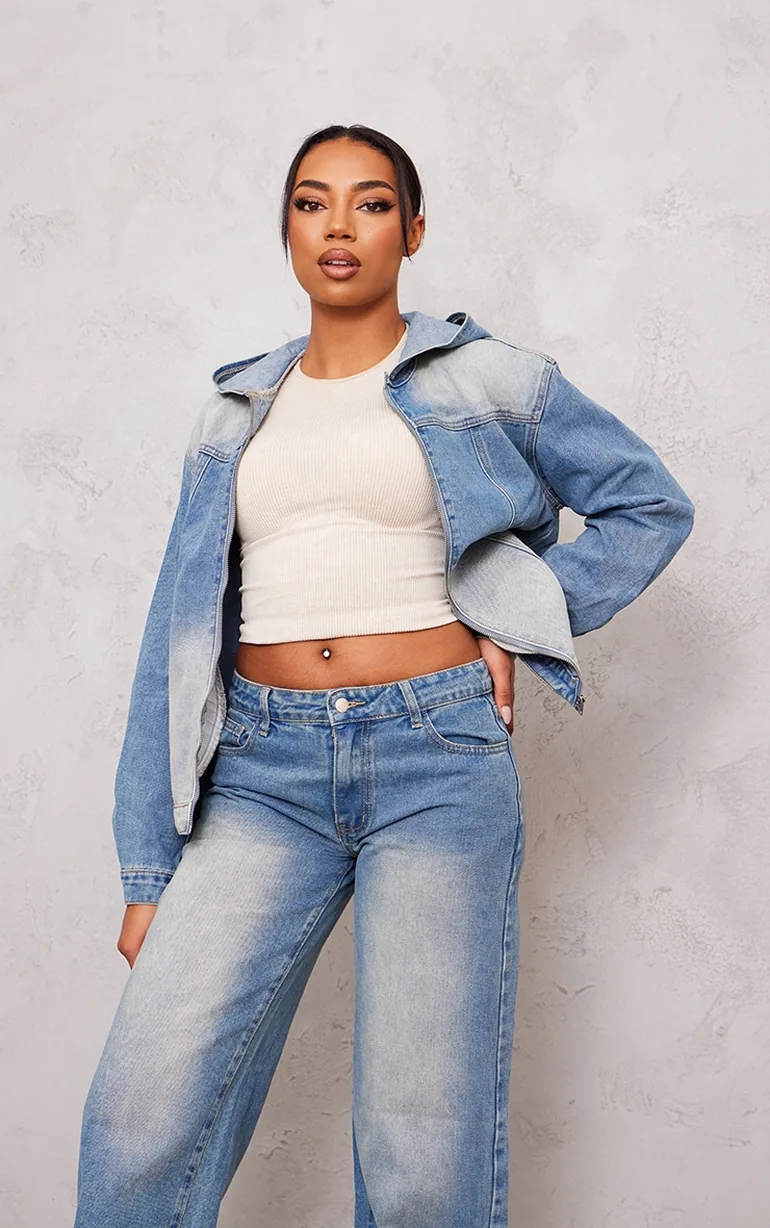 جاكيت دينيم بتصميم واسع بسحاب بهودي - طويلات القامة