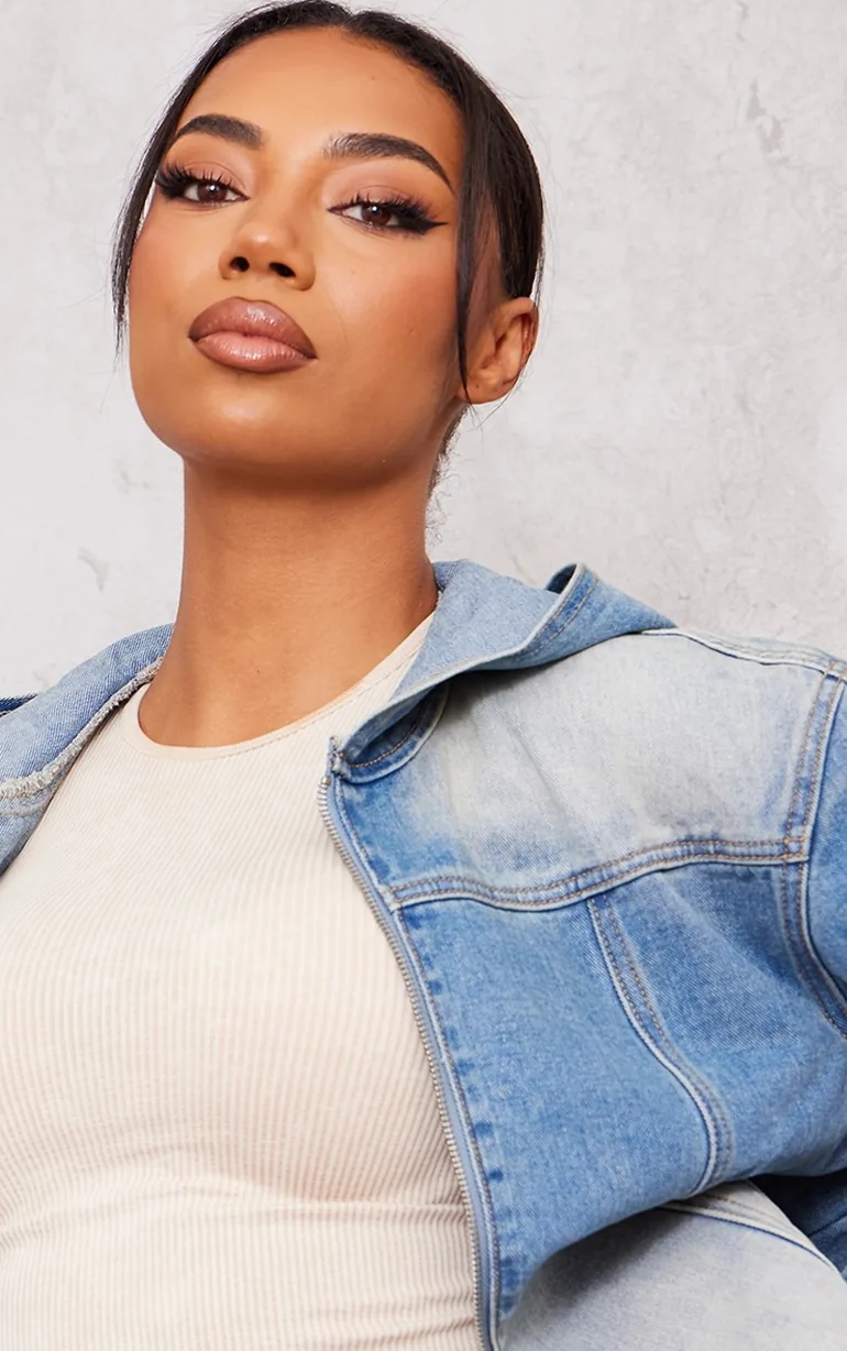 جاكيت دينيم بتصميم واسع بسحاب بهودي - طويلات القامة - 3