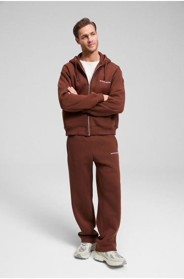 GRIMELANGE GALLO Cotton Lined with Fleece Hooded and Elastic Waist Double Pocket Regular Brown Top and Bottom Set