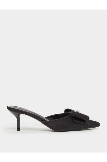 Women Black Bow Trim Mules