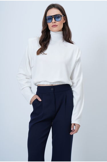 Women's Ecru Half Turtleneck Shoulder Pad Pack Blouse