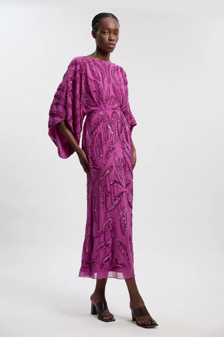 Kimono Sleeve Embellished Midaxi Dress