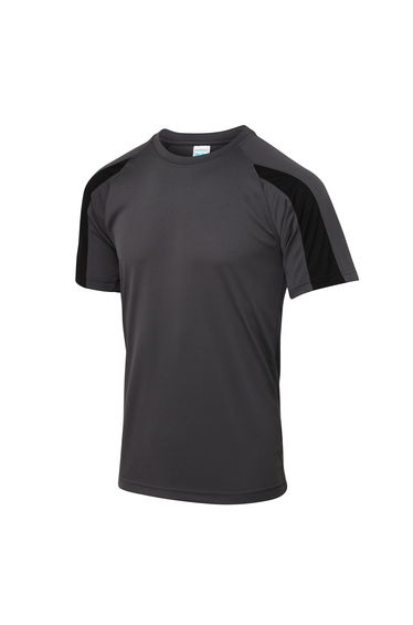 Just Cool Mens Contrast Cool Sports Plain T-Shirt - Charcoal/Jet Black