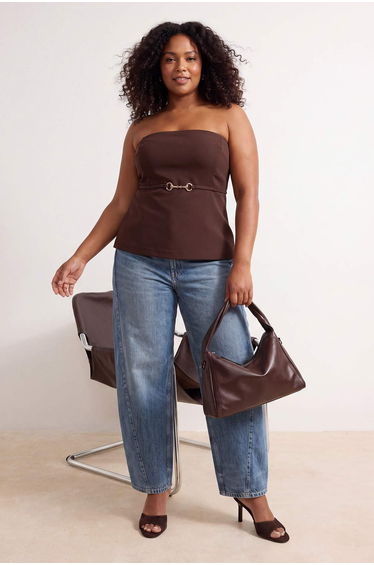 Brown Finike Woven Large Size Blouse