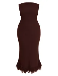 Plus Chocolate Loop Knit Asymmetric Maxi Dress - 4