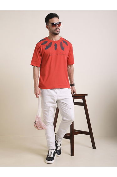 Men Oversized Crew Neck Printed T-Shirt