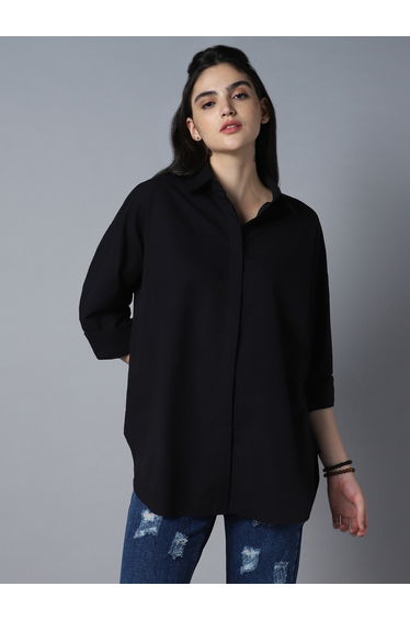 Solid Long Sleeve Oversized Shirt