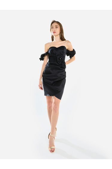 Women Rosette Detail Satin Mini Dress