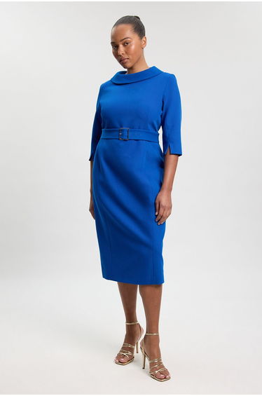 Plus Size Tailored Roll Neck Pencil Midi Dress