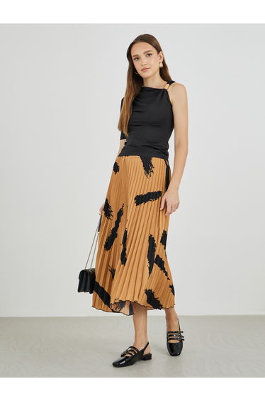 Printed Pleated A-Line Midi Skirt