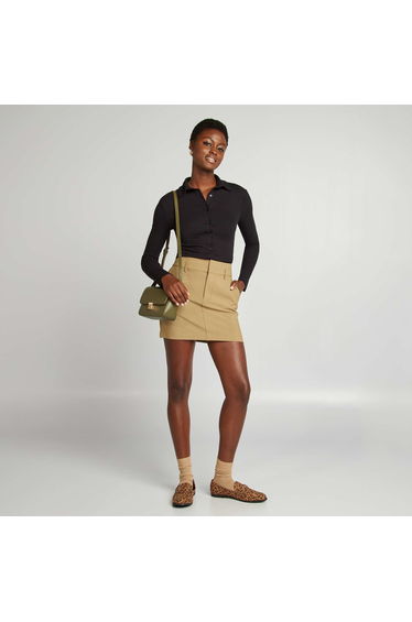 Buttoned T-shirt with polo collar black