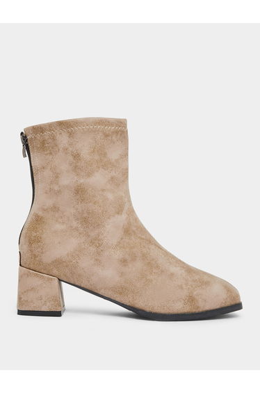 Women Beige Block Heel Ankle Boots