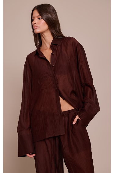 Chocolate Textured Oversized Deep Cuff Shirt