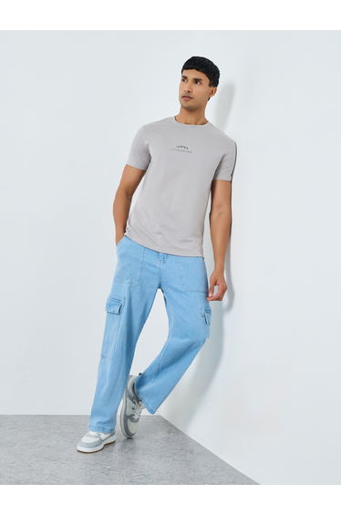 Men Grey Slogan Print Regular Fit T-Shirt