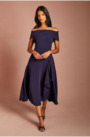 Petite Bardot Waterfall Crepe Midi Dress